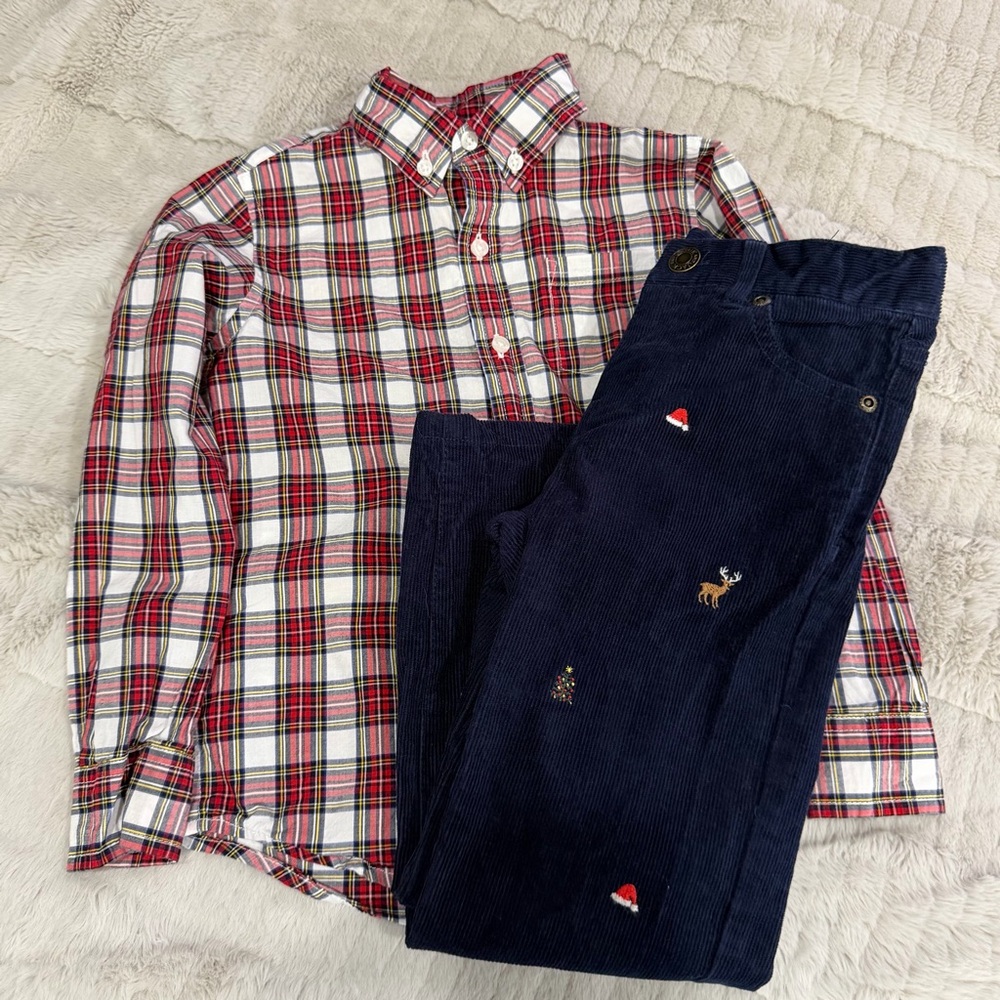 Janie and Jack Holiday Ready Long Sleeve Button Down Corduroy Set Boys Size 4